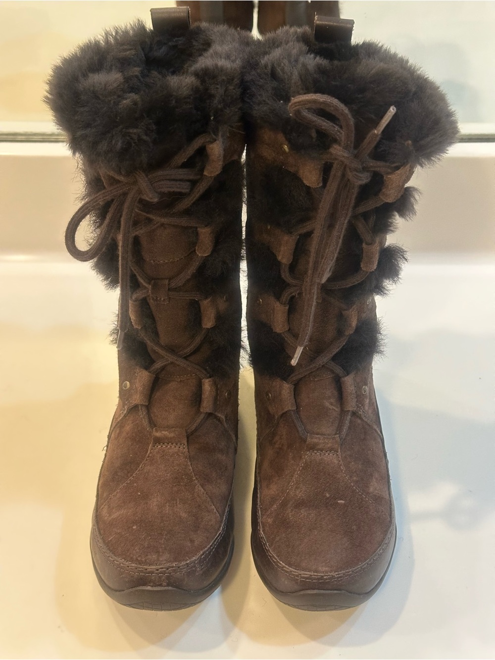The North Face Brown Suede Faux Fur Waterproof Lace Up Winter Boots Size 7